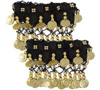 DOITOOL 2pcs Black Chiffon Coin Decorated Anklets for Women Belly Dancers, Embellished for Belly Dance Costume, for Halloween Party Or Evening Party