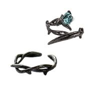 DOITOOL 2pcs Black Copper Open Tail Rings for Couples, Decorative Finger Rings Unique Prickles and Roses Design, Chic Engagement or Birthday