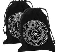 DOITOOL 2pcs Black Flannelette Tarot Card Storage Bags Drawstring Pouches with Chic Design for Jewelry and Candy, Easy to Open and Close, Multipurpose Tarot Holder and Dice Bag