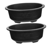 DOITOOL 2Pcs Bonsai Training Pot 15 inch Plastic Flower Pot Bonsai Pot with Drainage Hole, Oval Bonsai Planter Pot Plants Growing Pots for Nursery, Garden, Balcony, Black