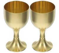 DOITOOL 2pcs Brass Goblet Small Retro Metal Chalice Cups High Polished Multi-Function Drinking Vessel for Buddhist Offering Desktop Decoration