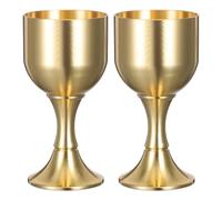 DOITOOL 2Pcs Brass Wine Goblets Small Communion Chalice Set - Classic Metal Stemmed Cups for Wedding Banquets and Religious Ceremonies