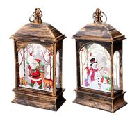 DOITOOL 2pcs Christmas Light Decorative Lanterns Portable Small Copper Santa Ornaments for Desktop Holiday Party