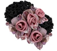 DOITOOL 2pcs Classic Fabric and Metal Hair Bun Net with Strong Hold and Flower Decoration, Elegant Hair Accessories for Women, for Stewardess or Nurse Uniforms