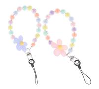 DOITOOL 2Pcs Colorful Beaded Phone Lanyard Wrist Strap with Pink and Blue Floral Beads, Mobile Phone Charm Pendant for Women, Decorative Anti-Lost Wristlet for Smartphones