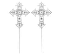 DOITOOL 2pcs Cross Cake Toppers: Rhinestone Cross Cupcake Toppers - Glitter Dessert Cake Decorations For Birthday Wedding Baby Shower Christmas Baptism Communion Christening Religious Party