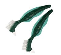 DOITOOL 2pcs Double-Sided Denture Toothbrush for False Teeth Cleaning with Hard Bristle and Gentle Surface Care, Portable Dual Head Brush for Seniors and People with Limited Mobility,