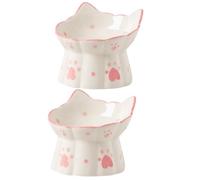 DOITOOL 2pcs Elevated Ceramic Cat Bowl with Neck Protection Tilted Design for Easy Feeding and Drinking Reusable Pet Food and Water Bowls for Cats Smooth Polished Surface for Easy Cleaning