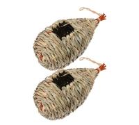 DOITOOL 2pcs Handwoven Grass Birdhouse Nesting Box, Straw Breeding and Resting Place for Small Birds, Garden Hanging Bird Nest Cage for Backyard Wildlife