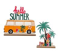 DOITOOL 2pcs Hawaiian Table Centerpieces Tropical Wooden Sign Decor for Luau Party Theme Events Beach Gatherings for Decoration