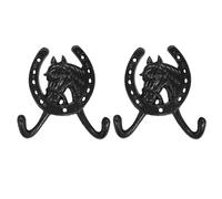 DOITOOL 2pcs Horse Head Wall Hook Vintage Cast Iron Horseshoe Equestrian Coat Hanger Industrial Barn Style Double Hook for Entryway Bathroom Western Cabin Decor