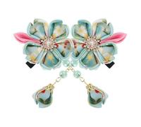 DOITOOL 2pcs Japanese Kimono Hair Accessories, Light Green Floral Hair Clips with Tassel Design, Zinc Alloy Material, Vintage Style, for Pairing with Traditional Costumes
