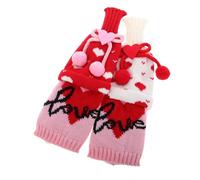 DOITOOL 2pcs Knitted Wine Bottle Covers with Red Heart Pattern Reusable Wine Bottle Sweaters for Valentine's Day and Holiday Decoration Suitable for Wedding and Dining Table Decor