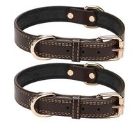 DOITOOL 2pcs Leather Dog Collar Adjustable Pet Collar Metal Buckle and D-ring for Small Dogs and Cats