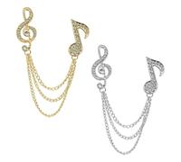DOITOOL 2pcs Men's Musical Note Tie Pin Brooch with Rhinestone Collar Chain, Portable Alloy Metal Brooch Jewelry for Men, Easy to Put and Take, Creative Fashion Accessory for Suits