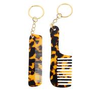 DOITOOL 2pcs Mini Leopard Print Wide Tooth Comb Keychain Portable Acetate Hair Stylist Keyring Pendant for Travel Purse Use Convenient Multi-functional Grooming Accessory for Women