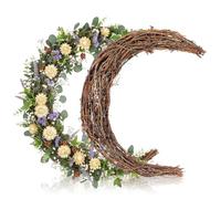DOITOOL 2PCS Moon Wreath Base 11.8 Inch - Natural Rattan Vine Garland Frame for DIY Crafts - Crescent Wreath Making Rings for Front Door Wall Hanging Easter Christmas Holiday Party Decoration