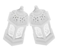 DOITOOL 2pcs Moroccan Style LED Mini Vintage Hanging Lantern Candle Holder White for Ramadan Eid Mubarak Home Party Decoration