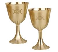 DOITOOL 2pcs Multi-Function Copper Buddhism Offering Cup Golden Three-Phase Moon Pentagram Design Moderate Capacity Holy Water Goblets for Home Temple Use Polished Luxurious Finish