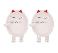 DOITOOL 2pcs Multifunctional Ceramic Spoon Rest Set Cat Shape Heat-Resistant Cooking Utensil Holder Pot Lid Rack for Kitchen Use