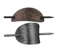 DOITOOL 2pcs Retro Hair Sticks for Women, Oval Leather Hair Bun Holders in Black and Copper, Vintage Hairpin Set for Party, Wedding, and Everyday Styling