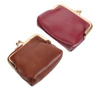 DOITOOL 2pcs Retro Pu Leather Coin Purse for Women with Metal Kiss Lock, Portable Mini Wallet for Organizing Small Items, Vintage Style Double Clasp Closure, for Daily Carry