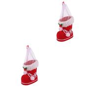 DOITOOL 2pcs Reusable Christmas Candy Bags Small Red Santa Snowman Candy Socks Holders Drawstring Goody Treat Pouch for Xmas Tree Hanging Ornaments
