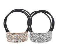DOITOOL 2pcs Rhinestone Ponytail Buckle Elastic Hair Tie with Abs Material Stylish Punk Design Golden Silver for Daily Wearing and Parties