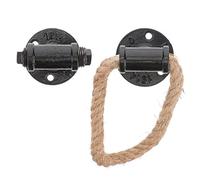 DOITOOL 2pcs Rustic Metal Rope Barn Door Pull Handle Black Drop Ring Pull Indoor Outdoor Farmhouse Cast Iron Grab Bar Handles for Gate Closet Sliding Door Handle