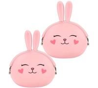 DOITOOL 2pcs Silicone Change Purse Small Wallet Set Bunny Shaped Coin Pouch with 3D Animal Face Design, Multifunction Storage Bag for Earphones, for Carrying in Shoulder Bag Or Christmas