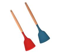 DOITOOL 2pcs Silicone Cooking Spatulas Wooden Handles, Non-Stick Food-Grade Kitchen Shovels in Lake Blue and Red, Heat Resistant Cooking Utensils for Home and Wok Use