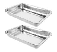 DOITOOL 2pcs Stainless Steel Cat Litter Box Set, Deep Metal Litter Tray 32x22x4.8cm for Small Indoor Cats and Kittens, High-side Non-stick Pet Toilet Supplies