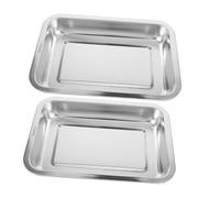 DOITOOL 2pcs Stainless Steel Kitten Litter Box Open Type Metal Cat Litter Tray 20x27x4.8cm Sturdy 304 Material Portable Cat Toilet for Travel and Home Use