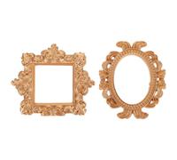 DOITOOL 2pcs Vintage Resin Photo Frames Set, European Style Gold Square Oval Display Frames, Decorative Wall or Table Picture Holders