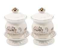 DOITOOL 2PCS White Ceramic Holy Offering Water Mugs Lotus Shape Buddha Worship Cups for Buddhist Supplies and Ritual Use