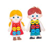 DOITOOL 2pcs Wooden Clothes Threading Dolls Shape Educational Sewing Button Plaything to Hand-Eye Coordination and Exercise Patience
