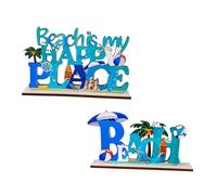 DOITOOL 2Pcs Wooden Ocean Letter Decors Wear-Resistant Rustic Alphabet Ornaments for Party and Home Table Decoration Natural Craftsmanship with Rounded Edges Coastal Style Living Accents