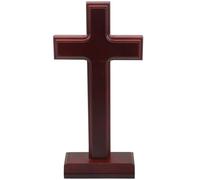 DOITOOL 30cm Wooden Cross with Base, Red Wood Color Religious Ornament, Catholic Tabletop Decorative Cross for Easter and Home Décor