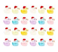 DOITOOL 30pcs Mini Resin Ducks with Christmas Hat, Glow in The Dark Animal Figurines, Kawaii Duck Cake Toppers for Moss Landscape Bonsai