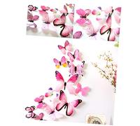 DOITOOL 3D Pink Butterfly Fridge Stickers Set, Removable Window Decals for Kitchen and Bedroom Decoration, 12pcs Home Wall Mural Accent Pack