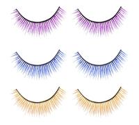 DOITOOL 3pairs Multilayer Colored Eyelashes Reusable Party Eye Lashes for Women Lightweight Thick Full Volume Soft False Lash Strips in Yellow Purple Blue