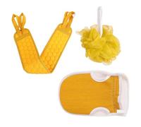 DOITOOL 3pcs Bath Exfoliating Gloves Towel Kit for Shower with Double-sided Use and Rich Bubbles, Cloth Material for Daily Body Deep Cleaning, Yellow Bath Gloves for Shower Exfoliating