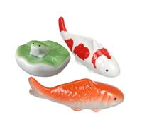 DOITOOL 3pcs Ceramic Floating Fish Figurines Realistic Koi Fish and Frog Statue Handpainted Aquarium and Garden Decor Floating Ornaments