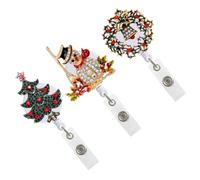 DOITOOL 3pcs Christmas Retractable Badge Holder Snowman Badge Reel Holder Metal and ABS with Alligator Clip for Carrying Keys and Id