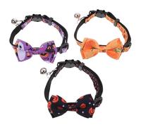 DOITOOL 3pcs Halloween Cat Collars with Bell Adjustable Nylon Bow Tie Pumpkin Print Purple Yellow Black Pet Supplies Anti-lost Decoration for Cats