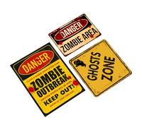 DOITOOL 3Pcs Halloween Warning Sign Wall Decals Self Adhesive PVC Stickers for Party Decorations Fright Night Horror Theme Home Classroom Use