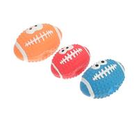 DOITOOL 3pcs Interactive Squeaky Rugby Ball Dog Latex Chew Balls for Outdoor Play Mental Stimulation and Boredom Relief Engaging Football-shaped Pet for Active Dogs Random Color