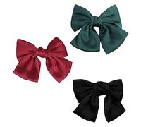 DOITOOL 3pcs Large Bow Knot Hairpins Non-slip Spring Barrettes for Women Oversized Hair Clips in Red Black Green Stylish Hair Grip for Ponytails Buns Braids