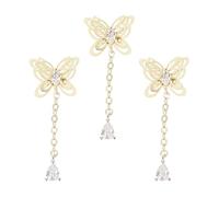 DOITOOL 3pcs Metal Nail Chain Decors for DIY and Professional Use Golden Metallic Nail Charms with Zircon Star and Moon Pendants for Ladies