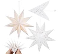 DOITOOL 3Pcs Nine-pointed Star Paper Lamp Shades Decorative Hanging Lantern Covers for Christmas Festivals Create Warm Atmosphere White